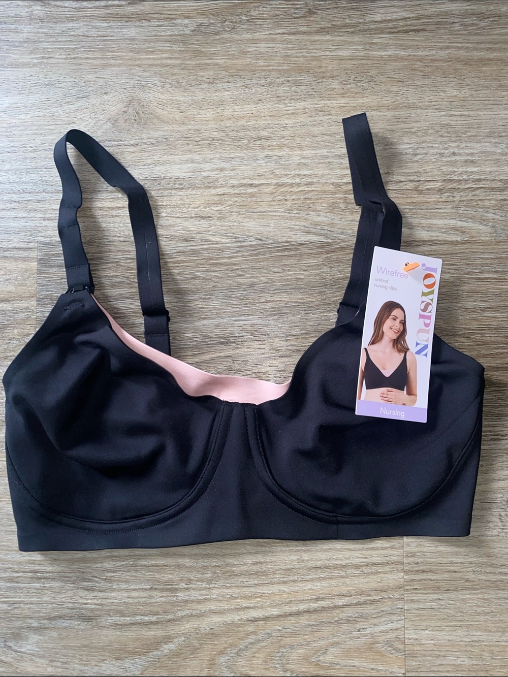 Wirefree Nursing Bra — Black with Pink Lining